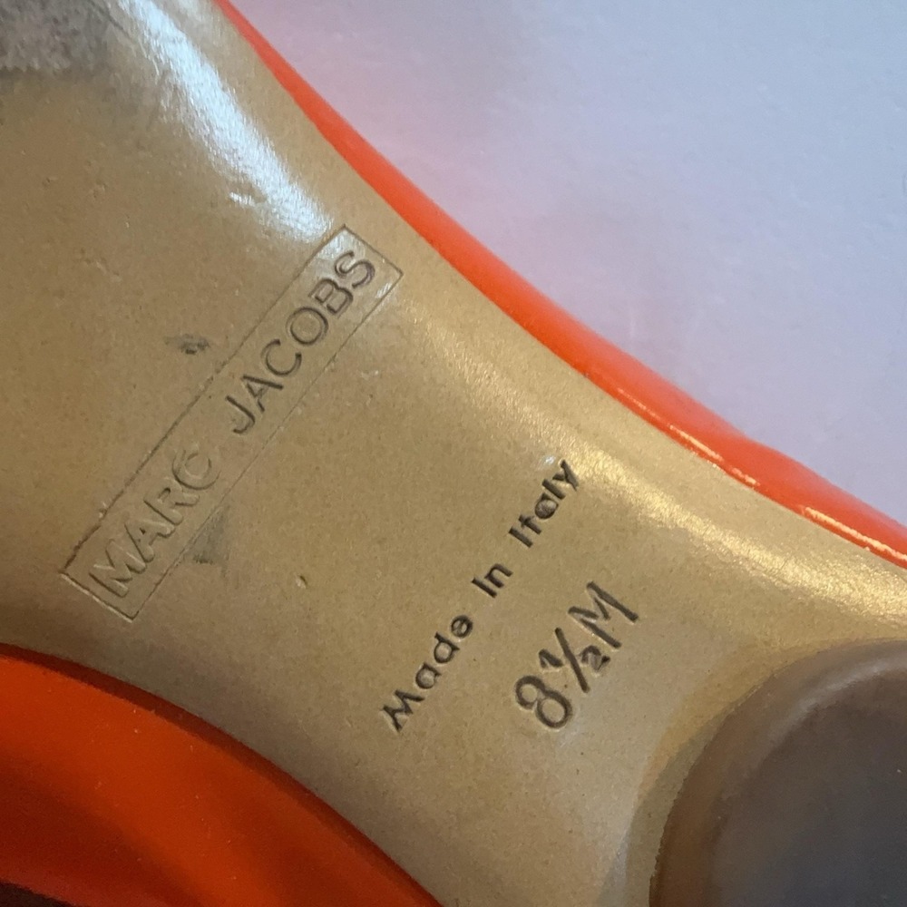 Marc Jacobs Shoes Womens Size 8.5 Orange Patent Ballet Flats Bow Made In Italy - Picture 6 of 11